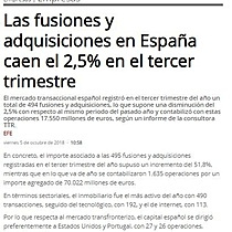 Las fusiones y adquisiciones en Espaa caen el 2,5% en el tercer trimestre